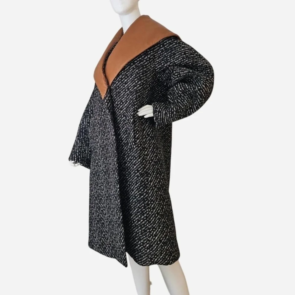 JW ANDERSON Women's Black and White Shawl‎ Collar Waddled Coat. Sz 2